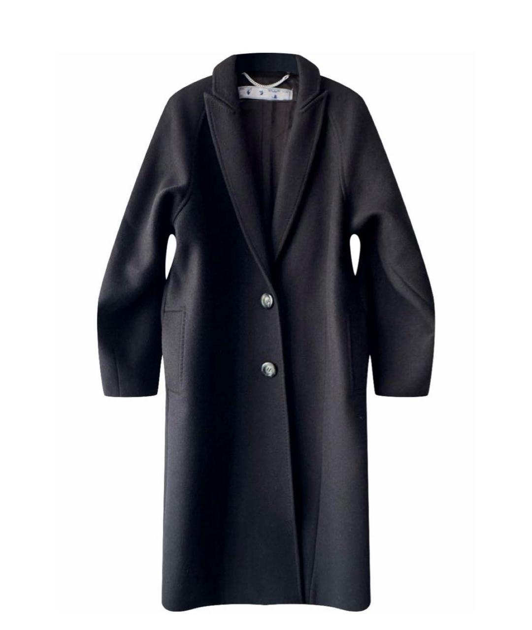 OFF-WHITE Черное шерстяное пальто, фото 1