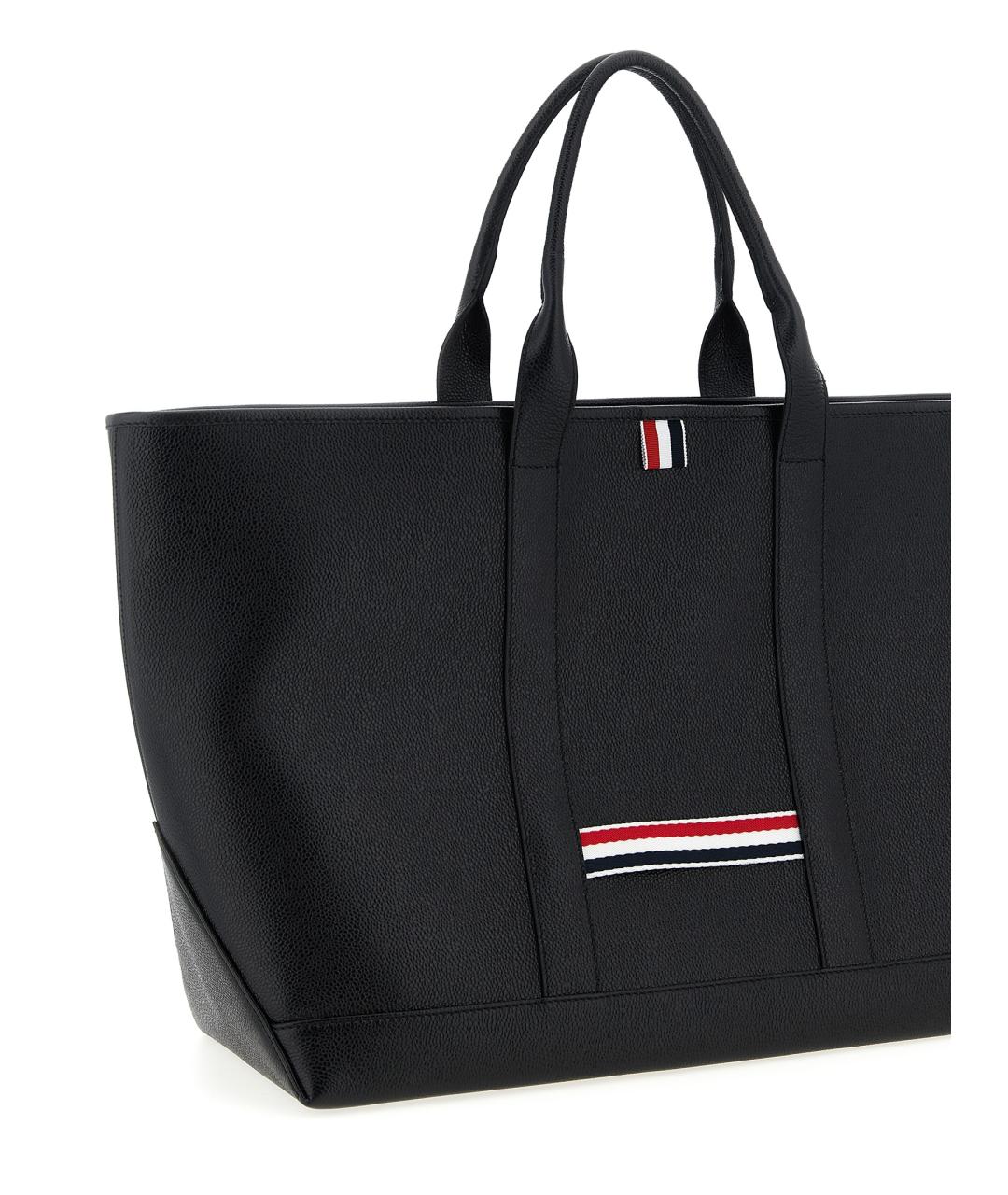 THOM BROWNE Черная кожаная сумка тоут, фото 3