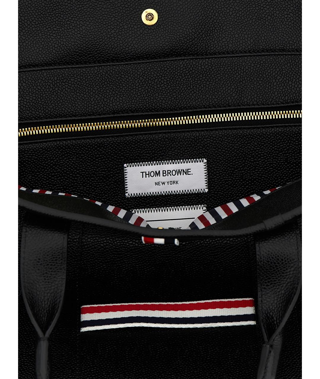 THOM BROWNE Черная кожаная сумка тоут, фото 4