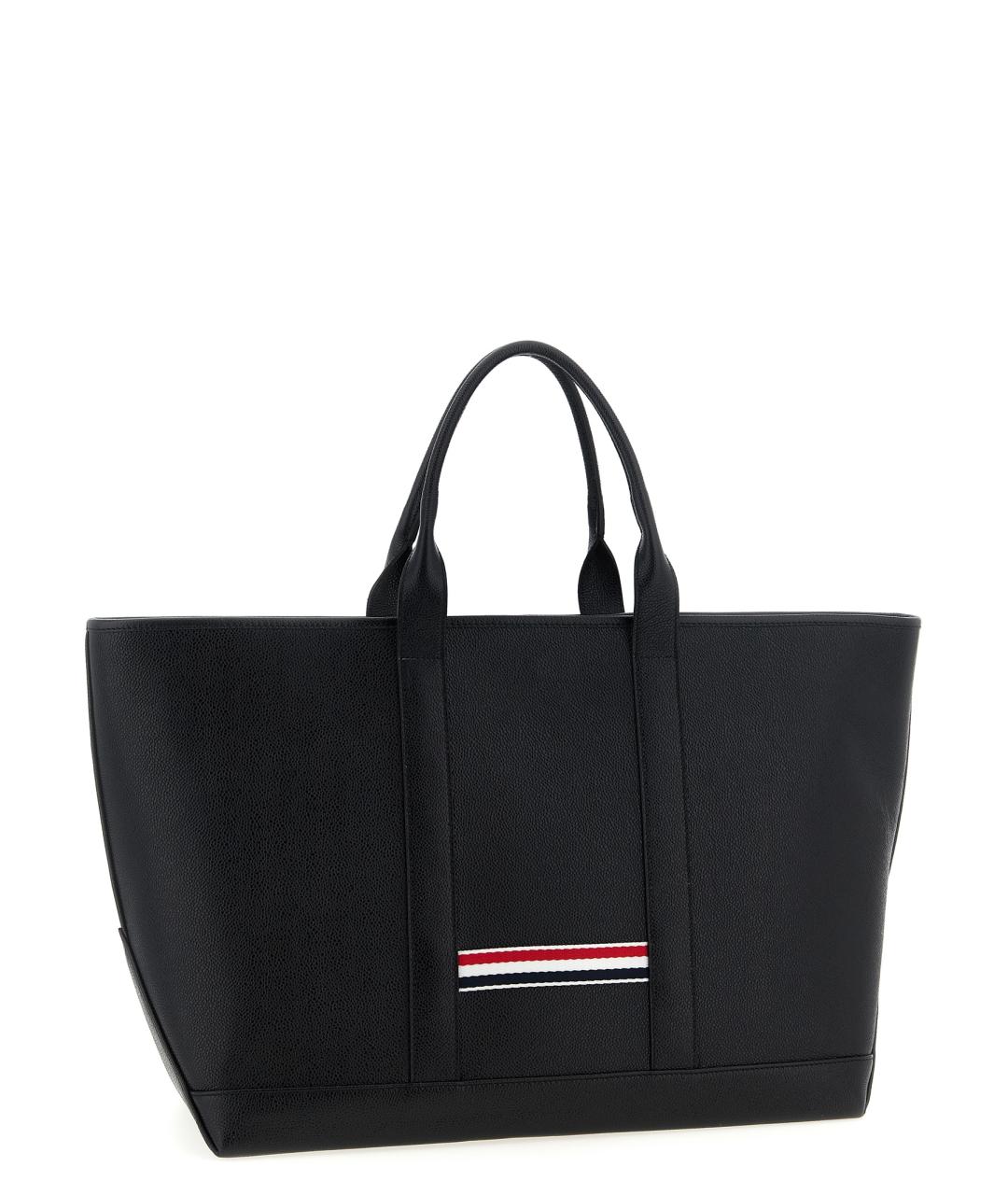 THOM BROWNE Черная кожаная сумка тоут, фото 2