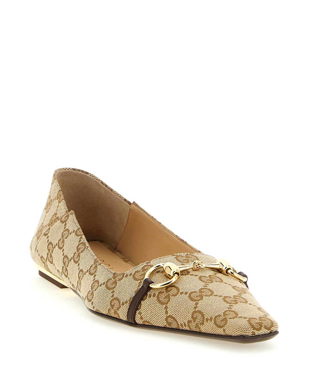 GUCCI Бежевые текстильные балетки, фото 2