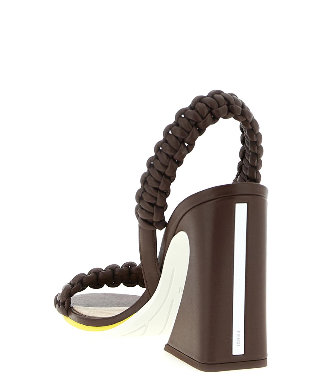 FENDI Коричневые кожаные босоножки, фото 3