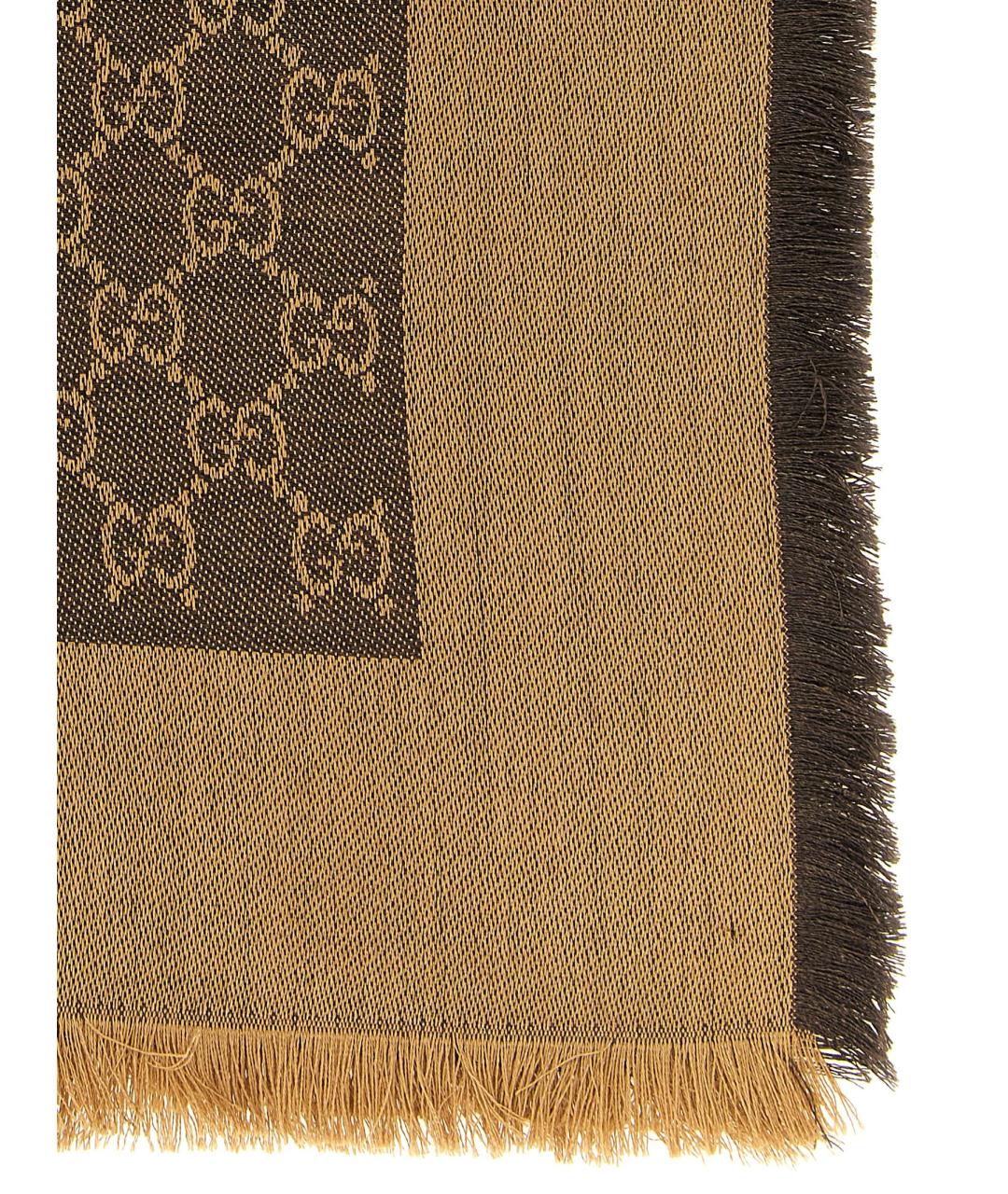 GUCCI Коричневый шелковый шарф, фото 2