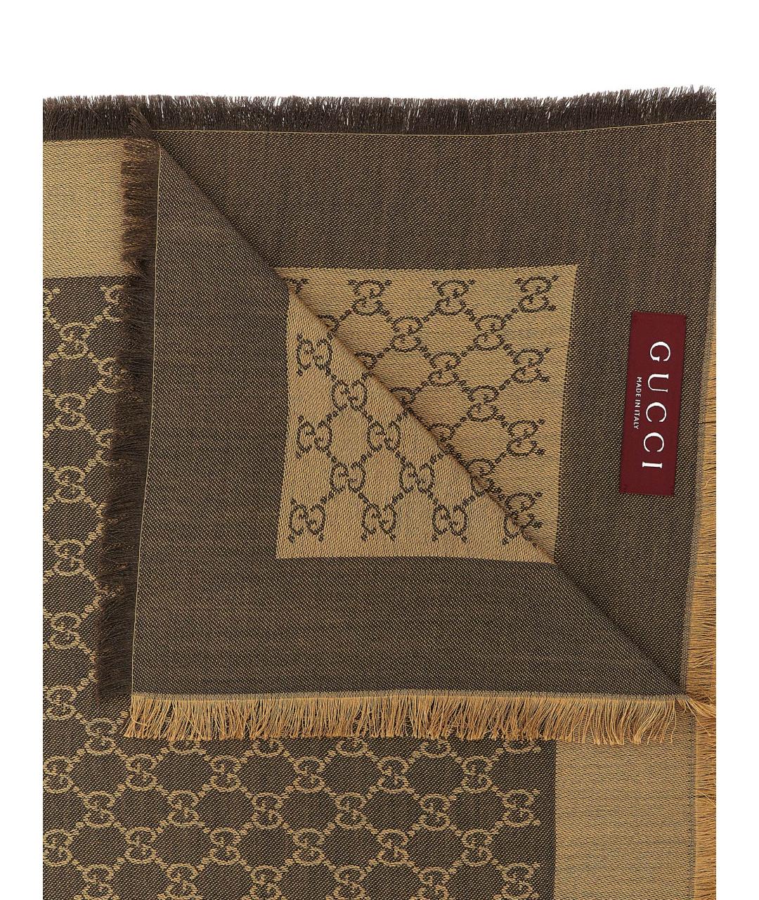 GUCCI Коричневый шелковый шарф, фото 3