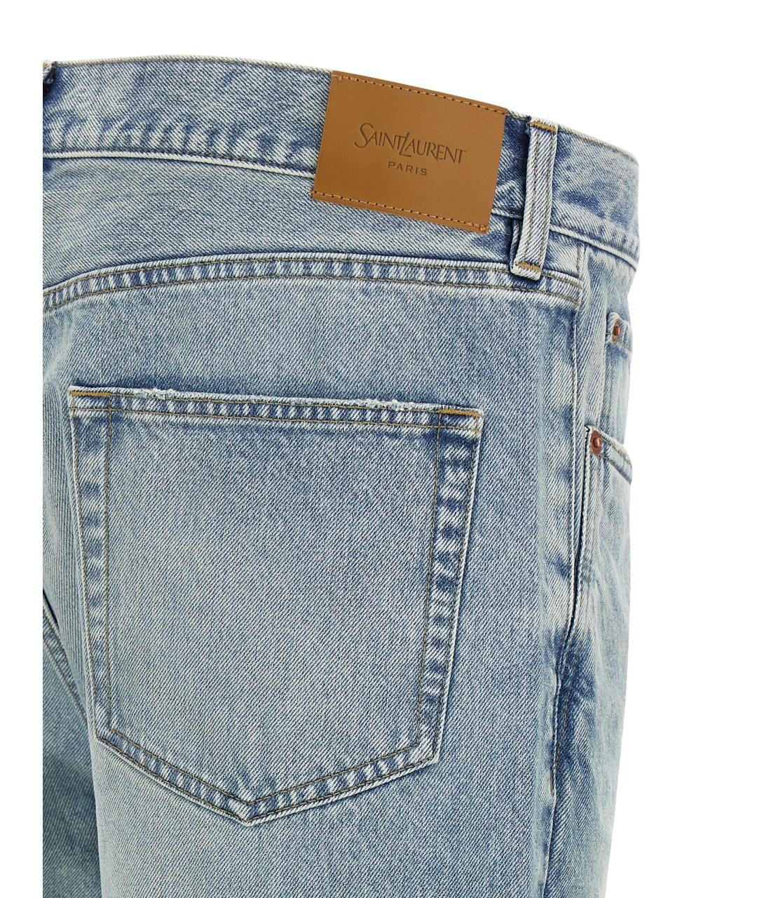SAINT LAURENT Голубые хлопковые прямые джинсы, фото 4