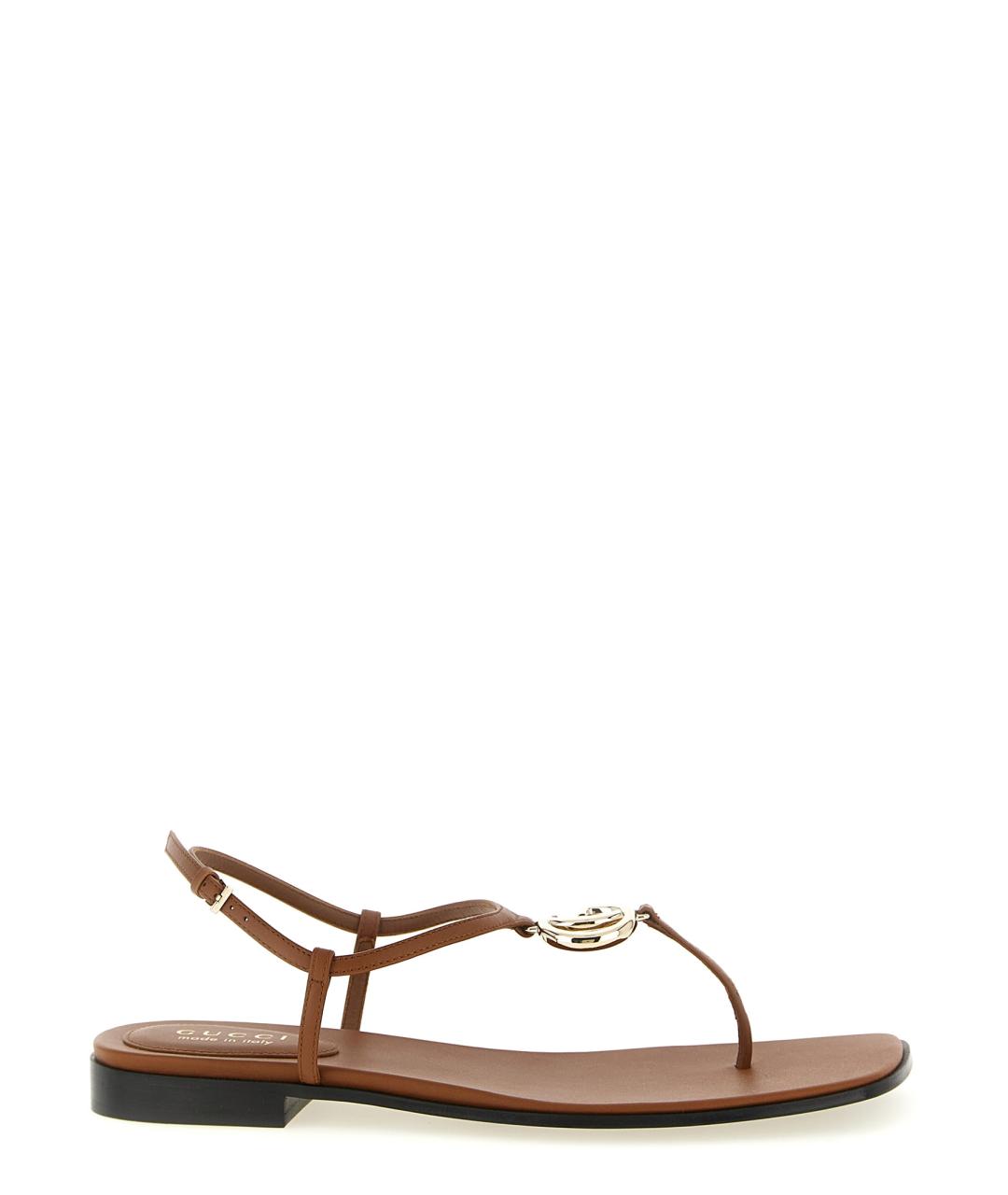 GUCCI Коричневые кожаные сандалии, фото 1