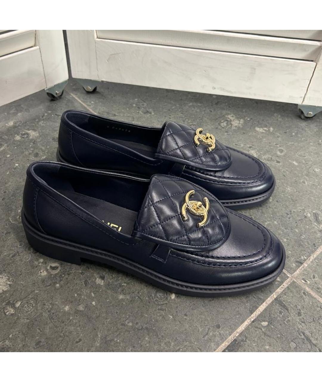 CHANEL Темно-синие кожаные лоферы, фото 9