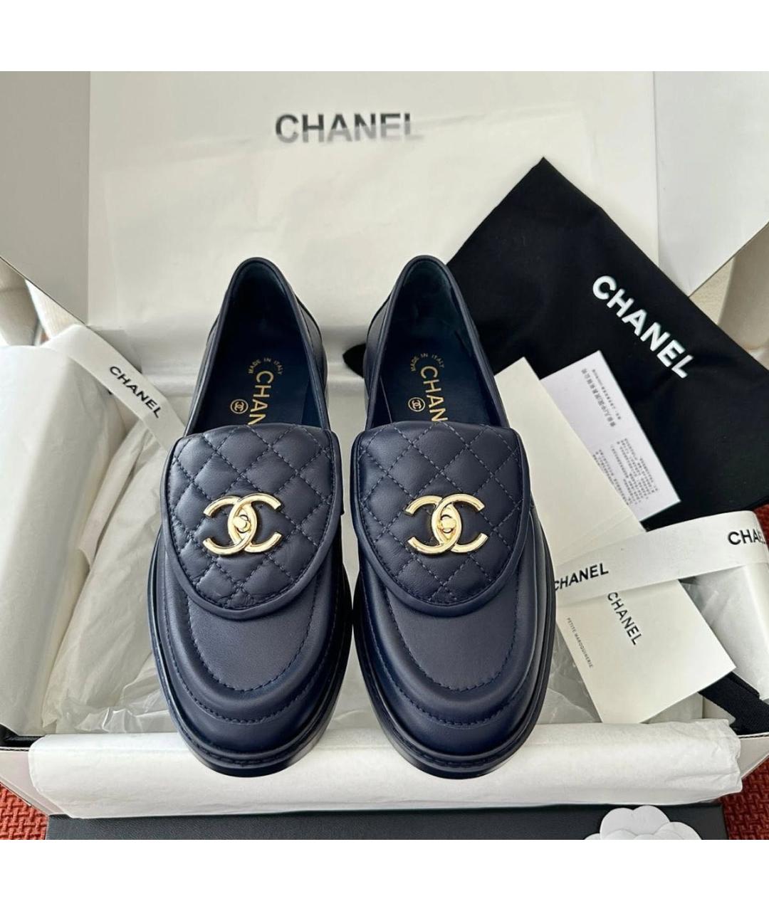 CHANEL Темно-синие кожаные лоферы, фото 8
