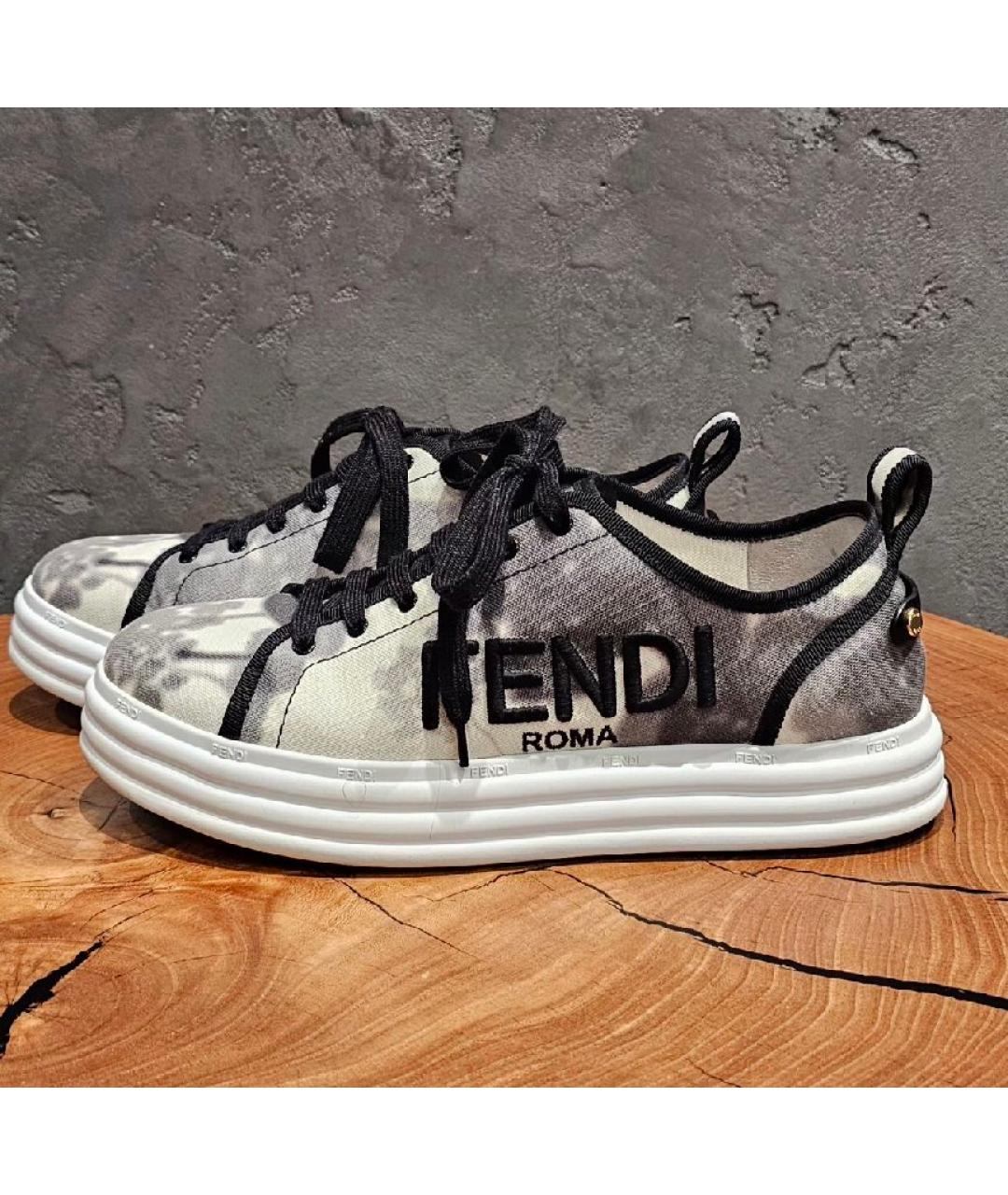 FENDI Серые текстильные кеды, фото 5