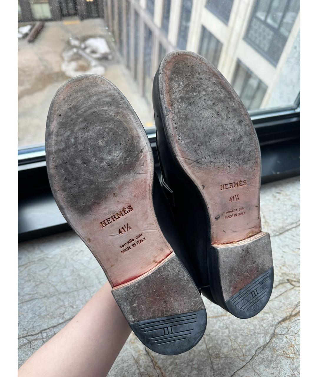 HERMES Черные кожаные лоферы, фото 5