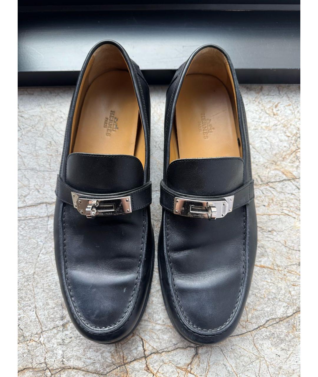 HERMES Черные кожаные лоферы, фото 3