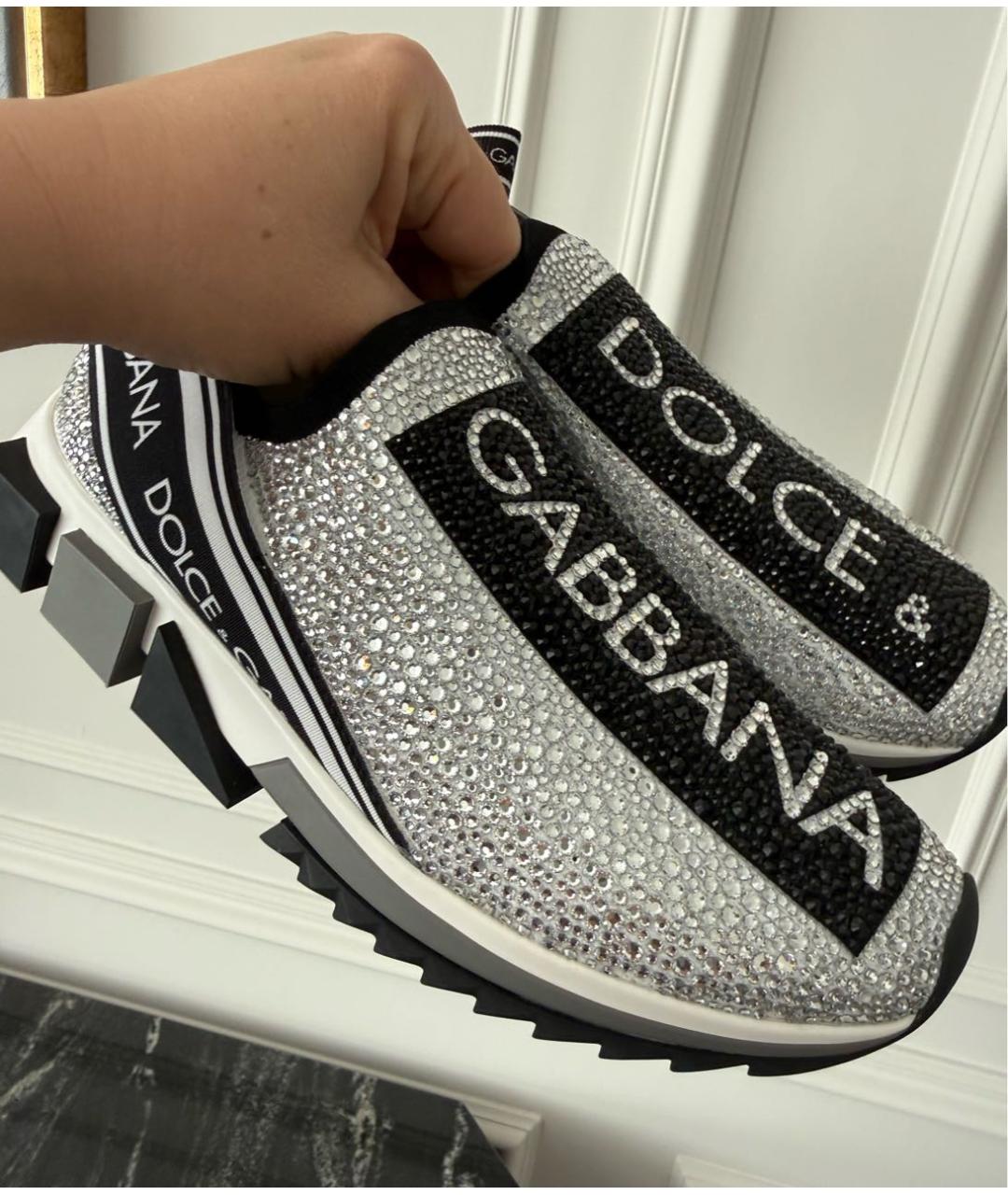 DOLCE&GABBANA Серебряные текстильные кроссовки, фото 4