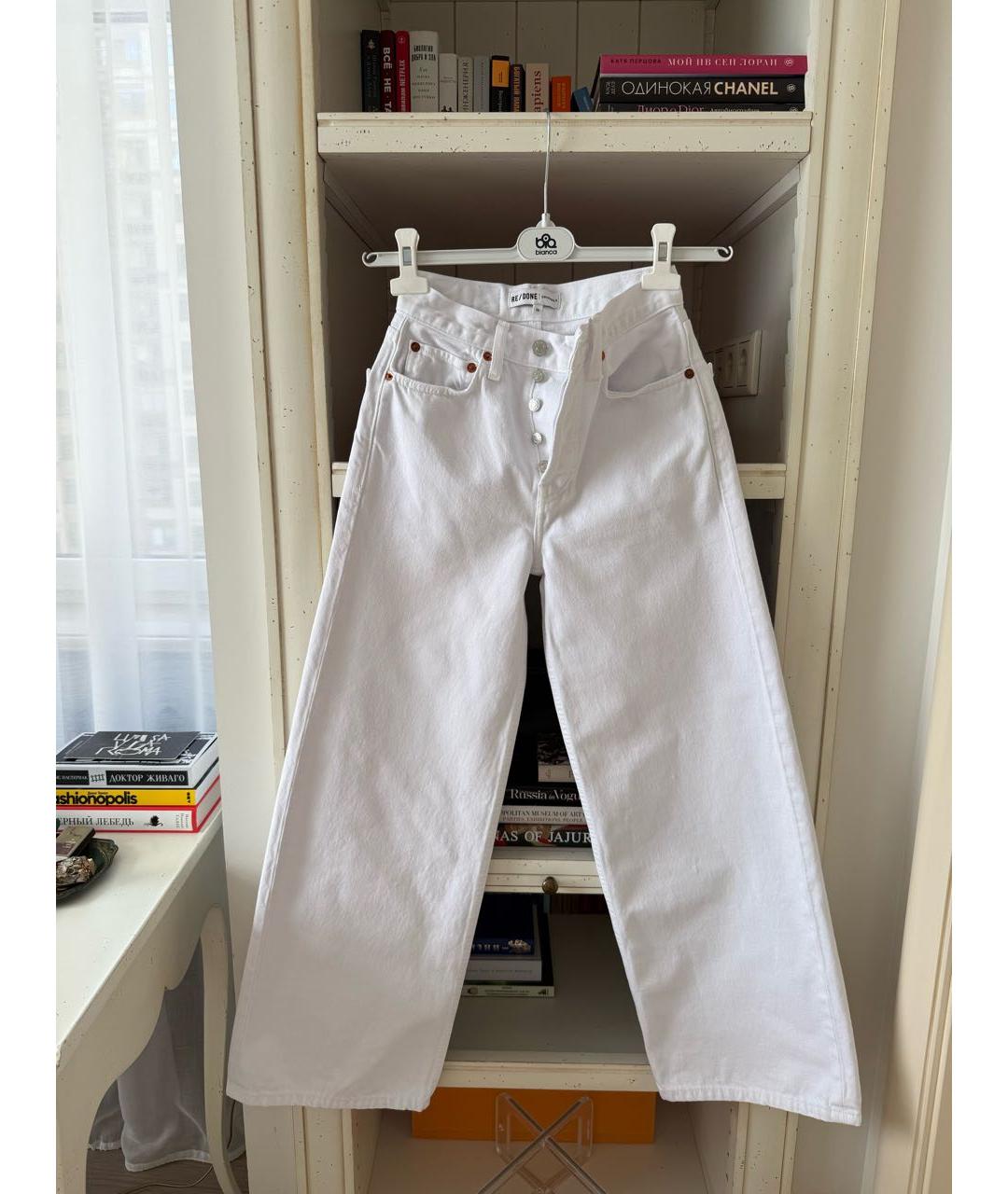 Re done Белые хлопковые прямые джинсы, фото 9