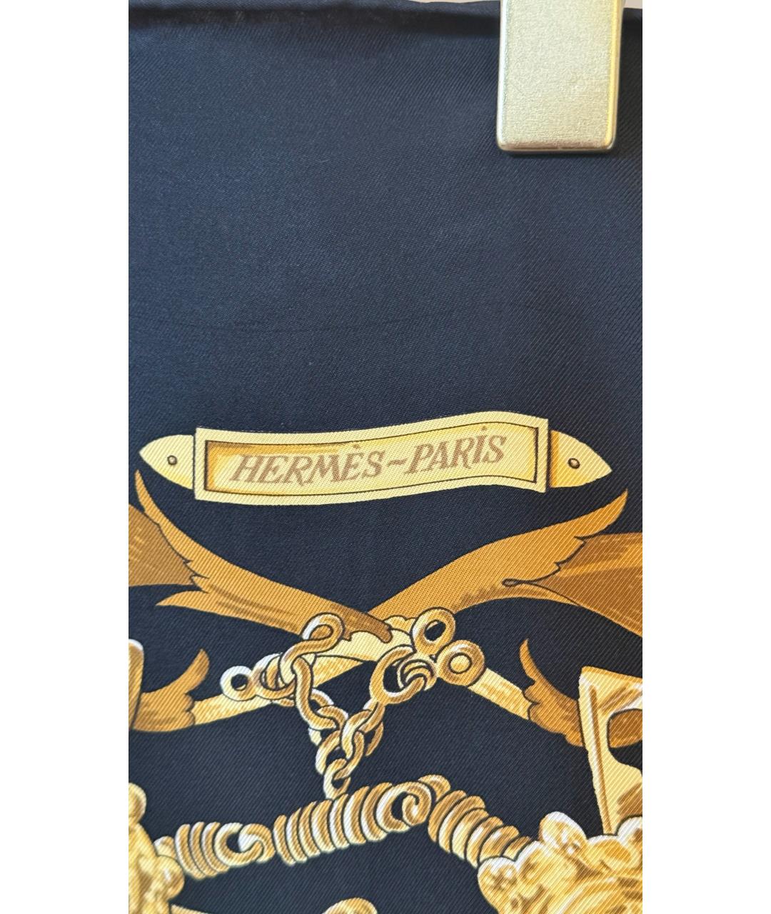 HERMES Черный шелковый платок, фото 3