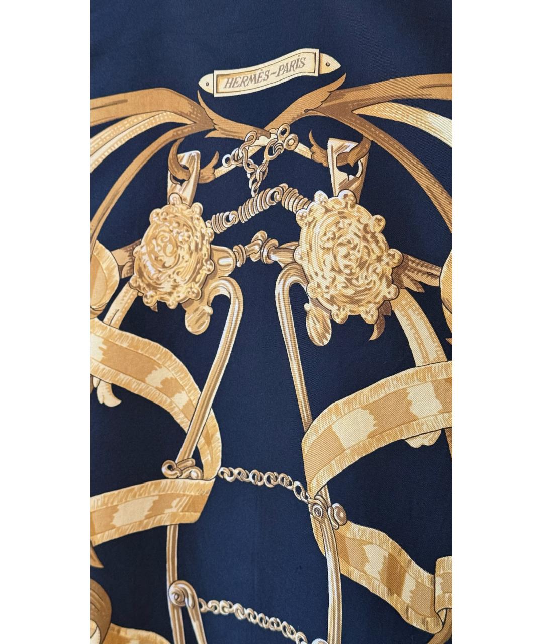 HERMES Черный шелковый платок, фото 4