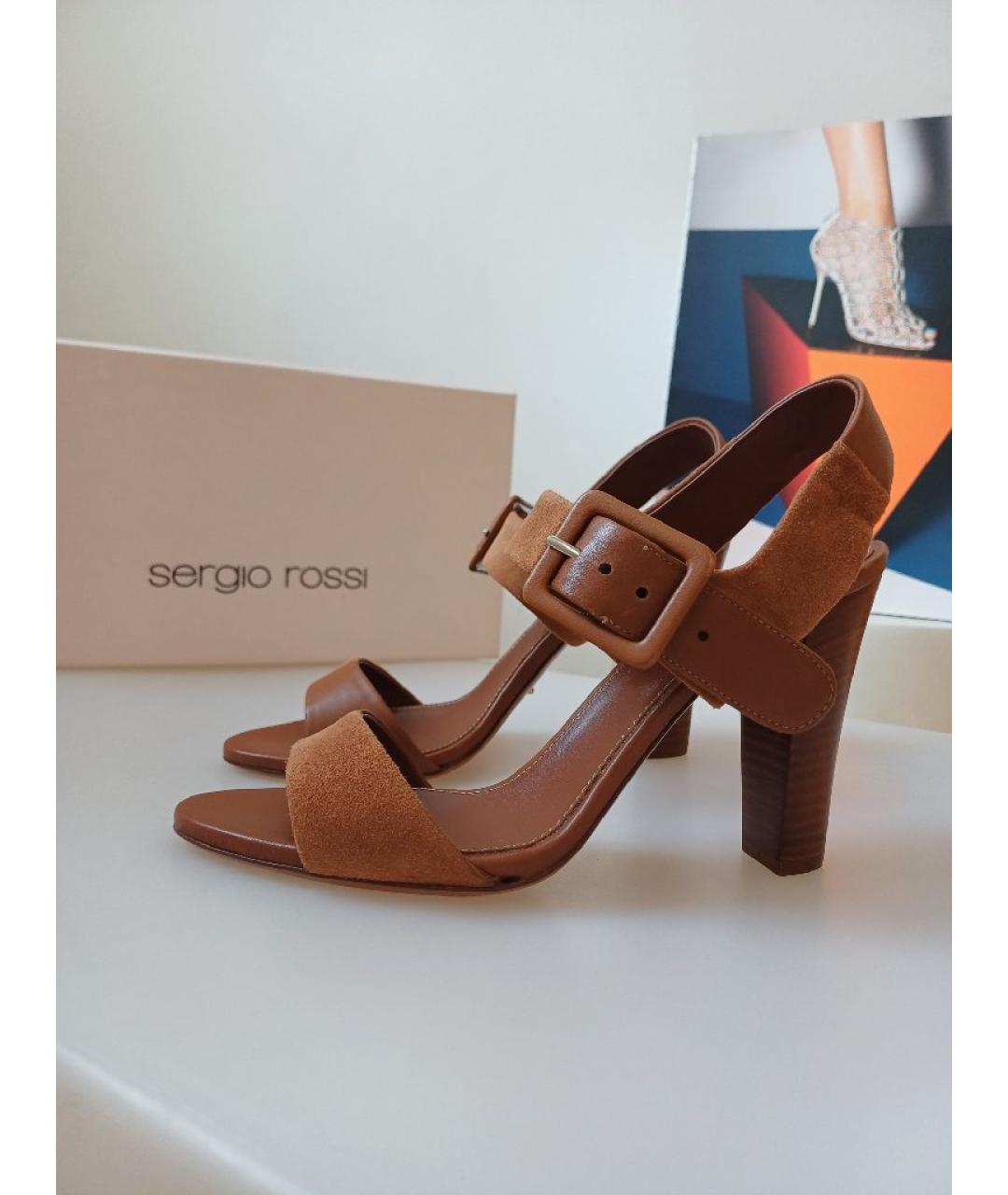 SERGIO ROSSI Коричневые кожаные босоножки, фото 2