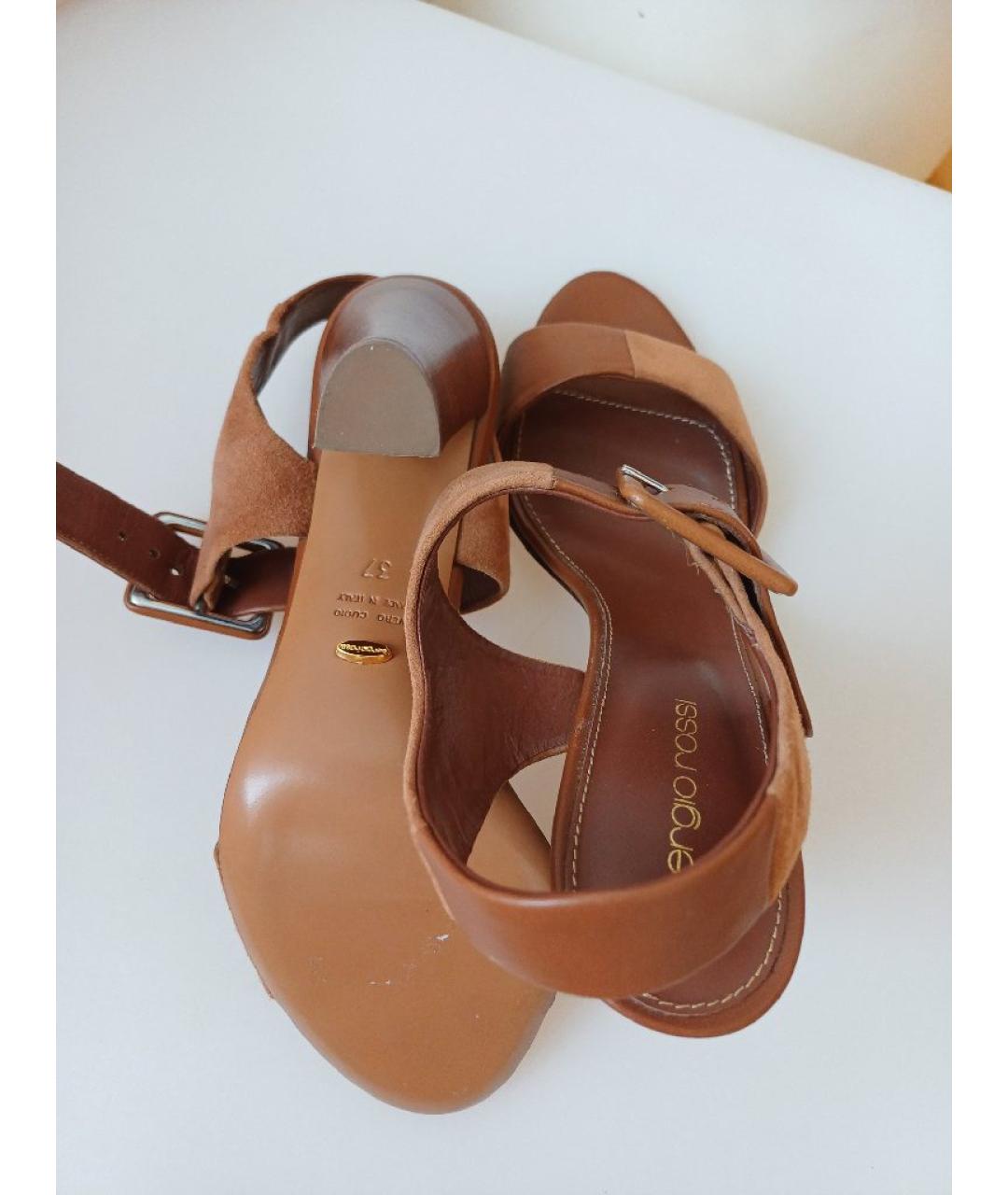 SERGIO ROSSI Коричневые кожаные босоножки, фото 9