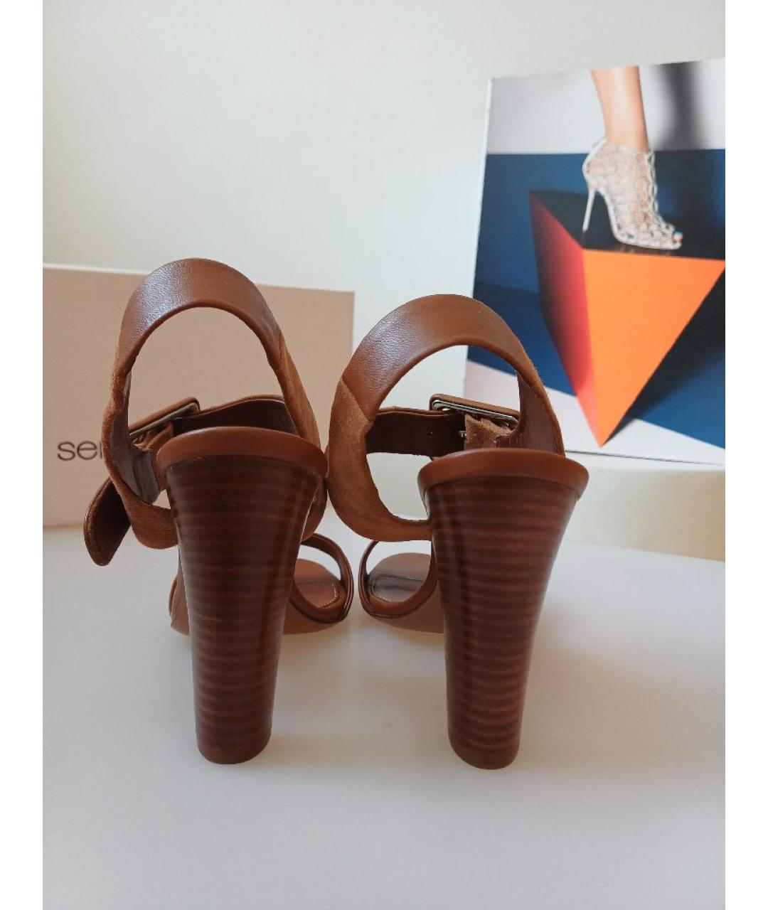 SERGIO ROSSI Коричневые кожаные босоножки, фото 8