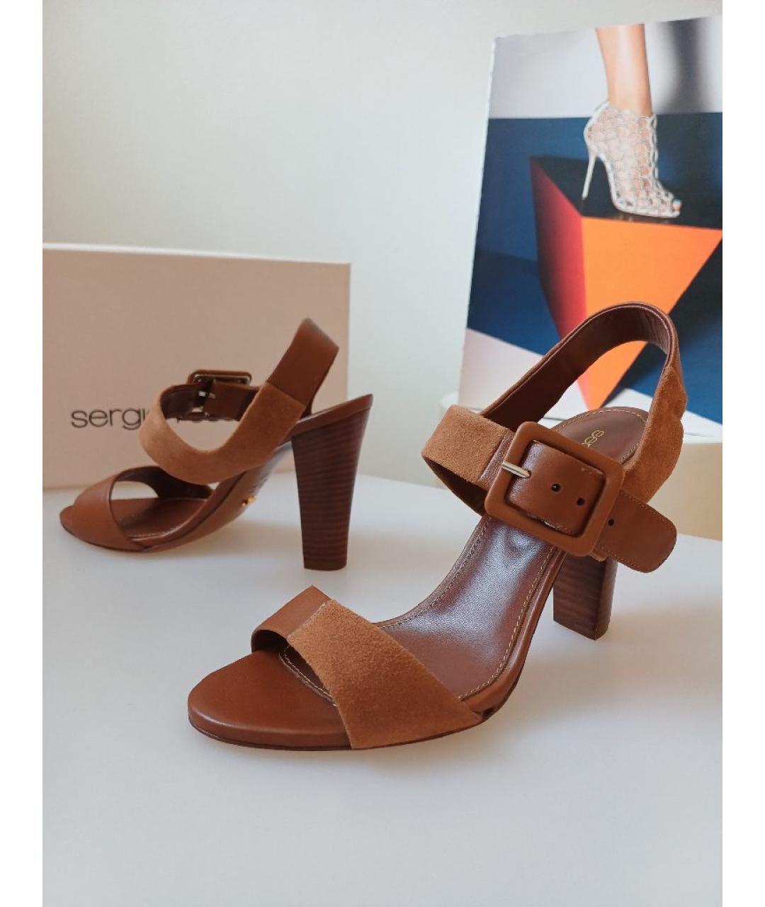SERGIO ROSSI Коричневые кожаные босоножки, фото 3