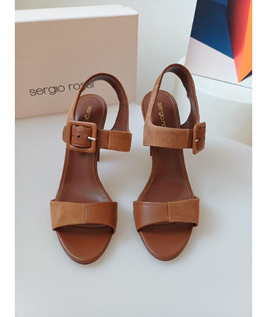 SERGIO ROSSI Коричневые кожаные босоножки, фото 7