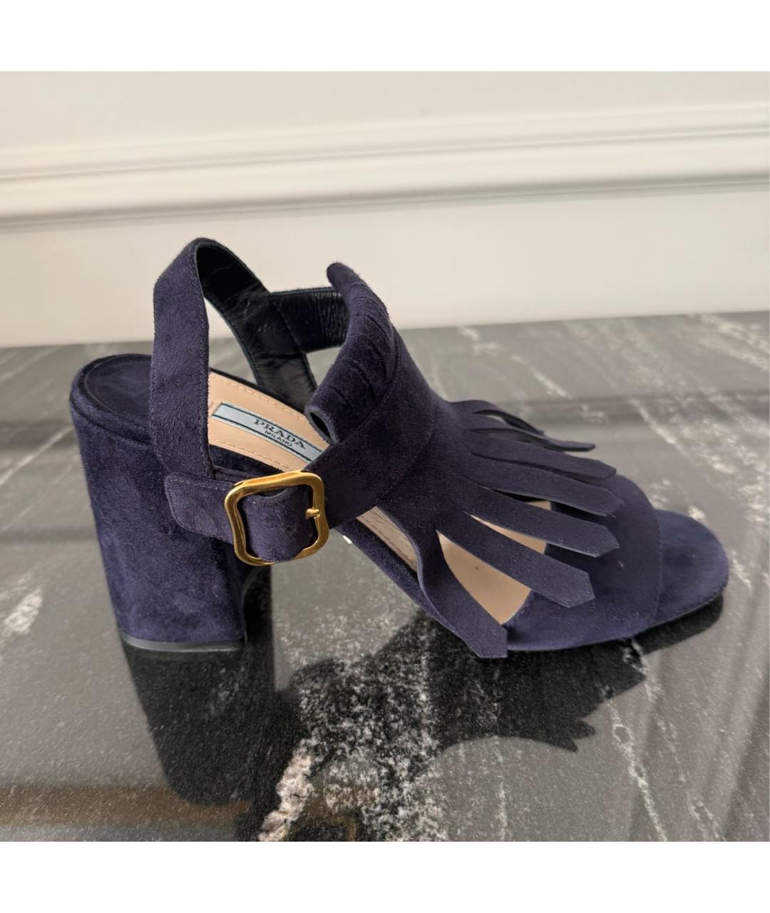 PRADA Темно-синие замшевые босоножки, фото 7