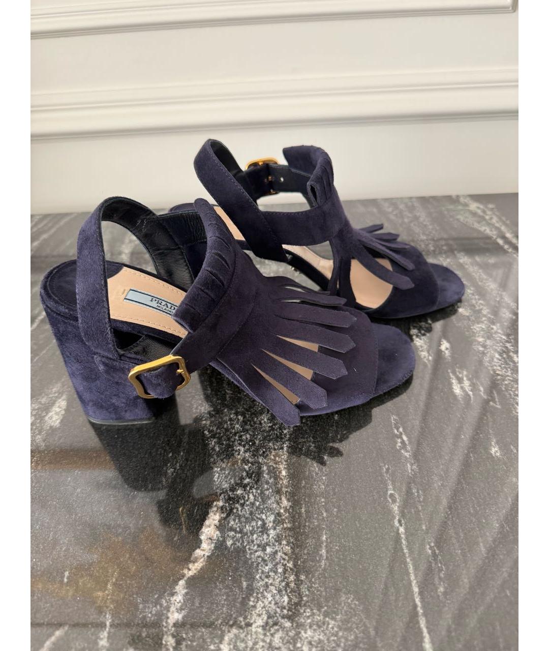 PRADA Темно-синие замшевые босоножки, фото 5