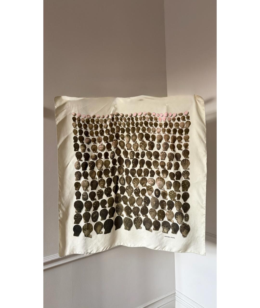 HERMES Бежевый шелковый платок, фото 6