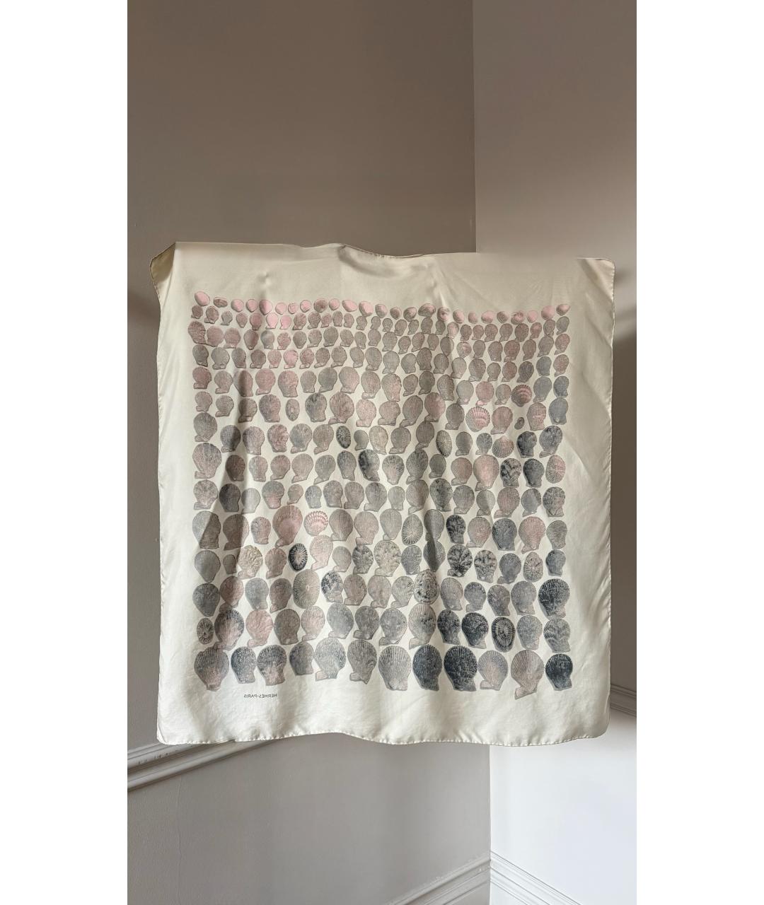 HERMES Бежевый шелковый платок, фото 2