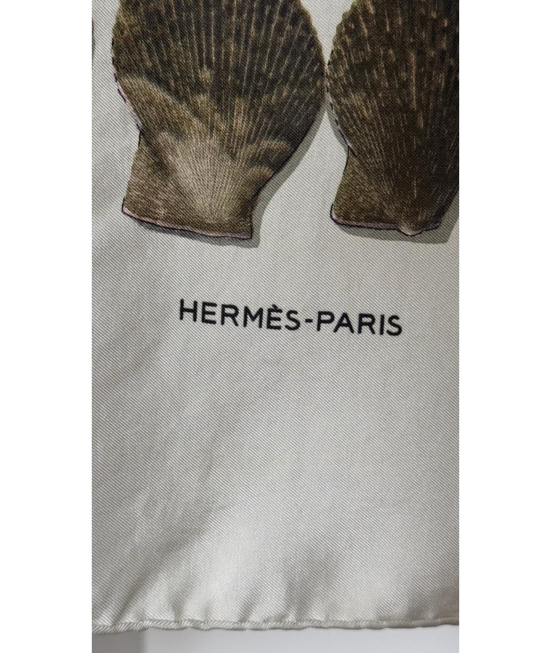 HERMES Бежевый шелковый платок, фото 5