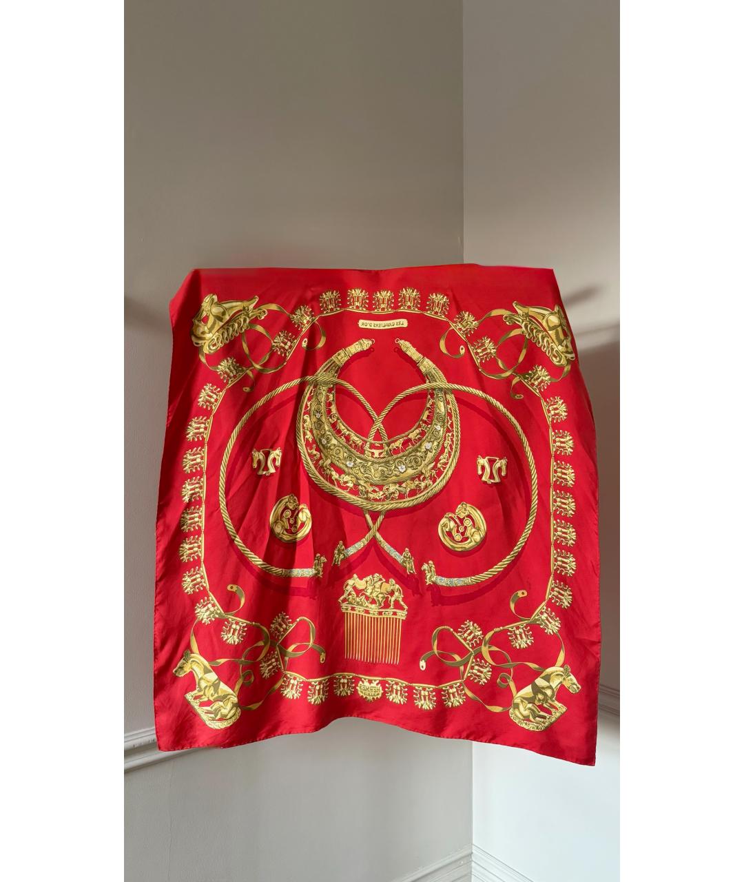 HERMES Красный шелковый платок, фото 6