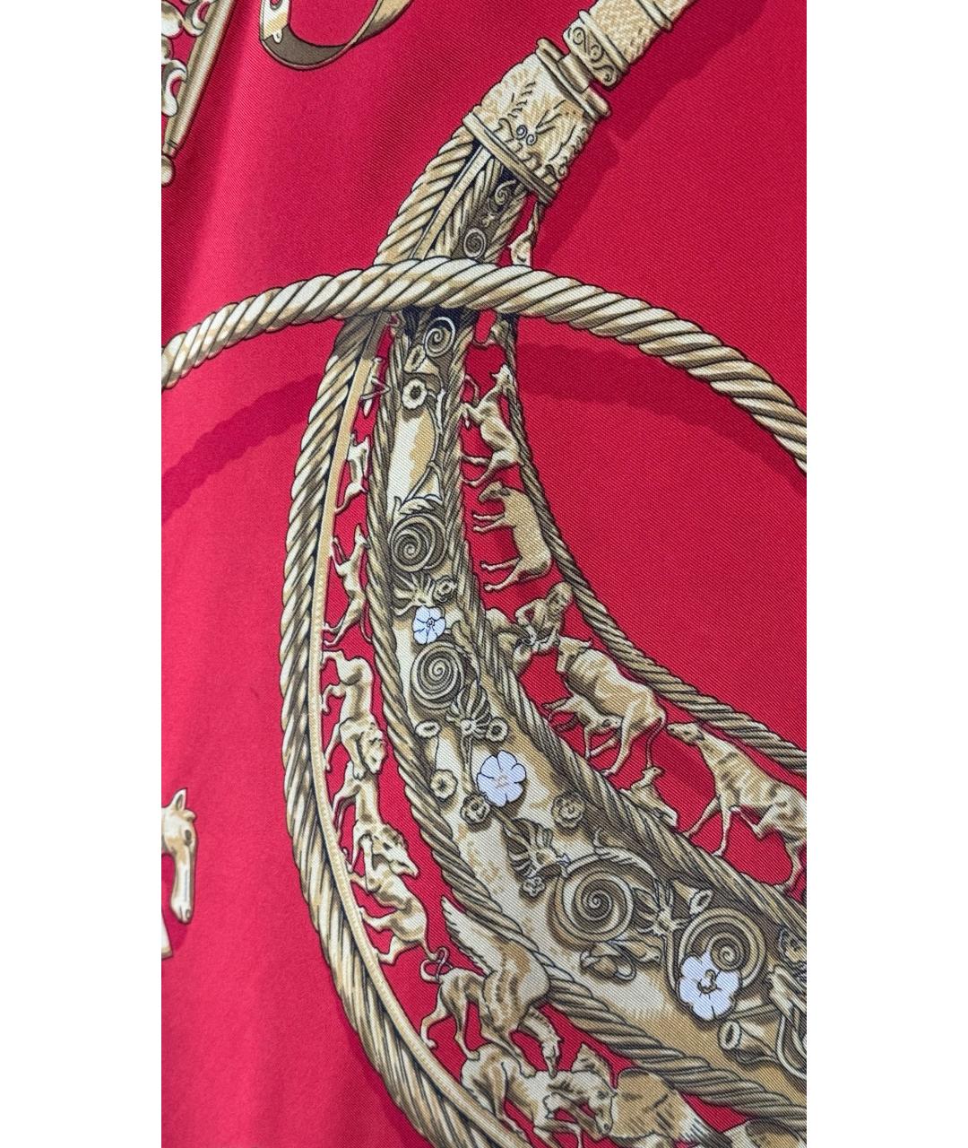 HERMES Красный шелковый платок, фото 3