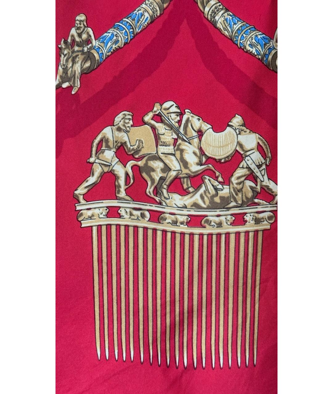 HERMES Красный шелковый платок, фото 4