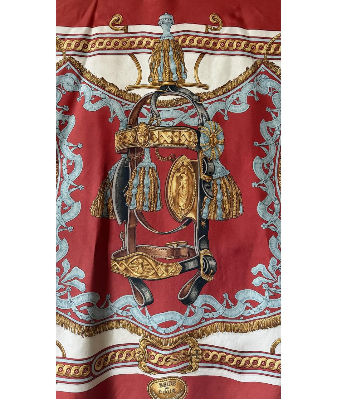 HERMES Красный шелковый платок, фото 2