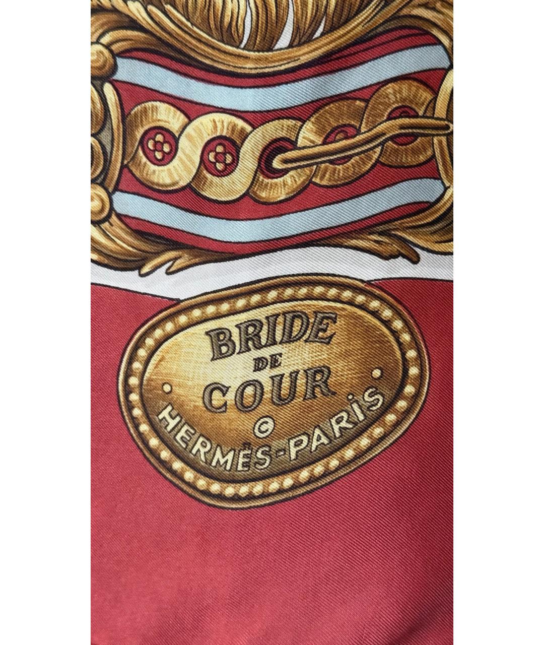 HERMES Красный шелковый платок, фото 6