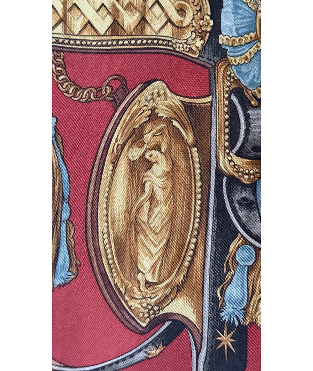 HERMES Красный шелковый платок, фото 5