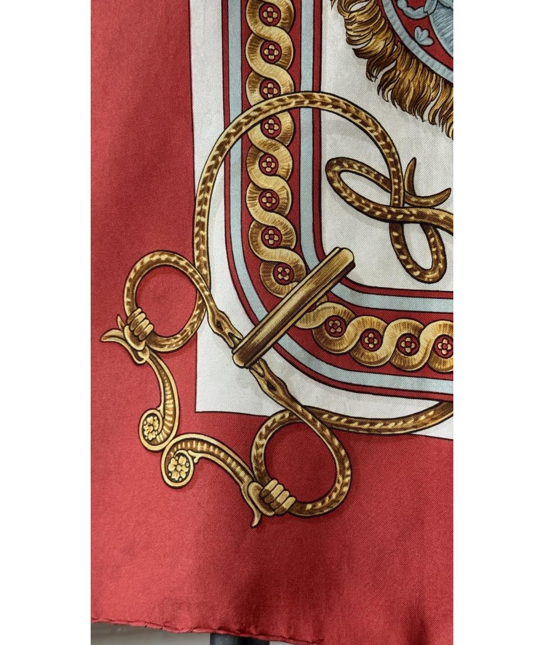 HERMES Красный шелковый платок, фото 4