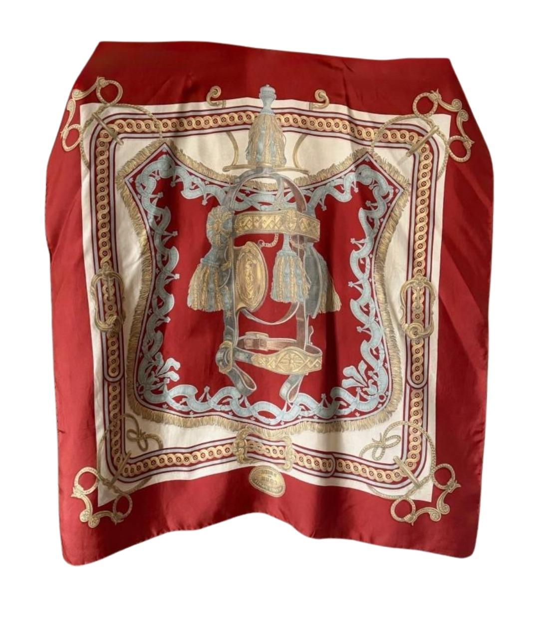 HERMES Красный шелковый платок, фото 1