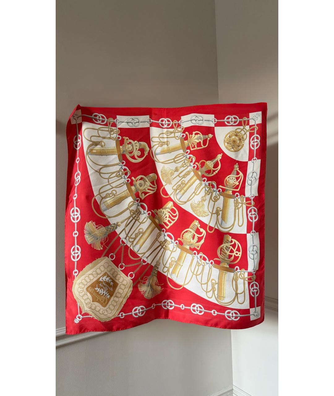 HERMES Коралловый шелковый платок, фото 4