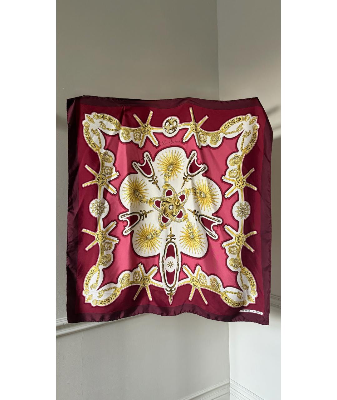 HERMES Бордовый шелковый платок, фото 5
