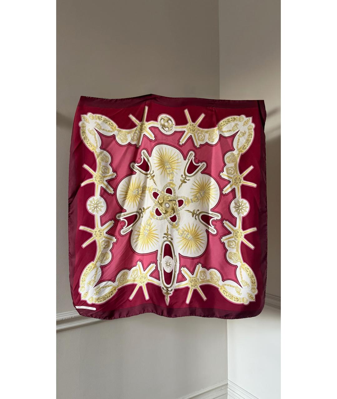 HERMES Бордовый шелковый платок, фото 2