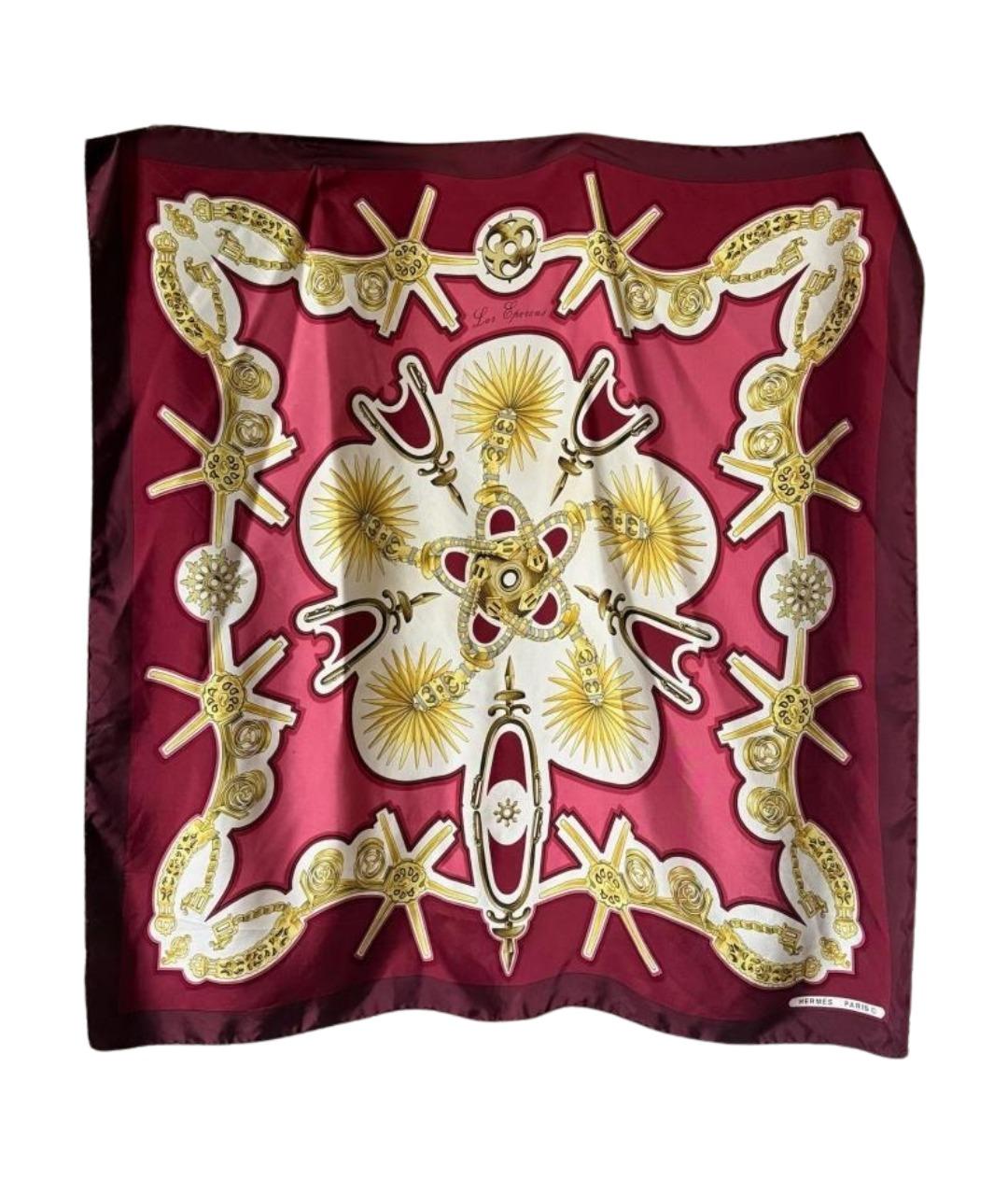 HERMES Бордовый шелковый платок, фото 1