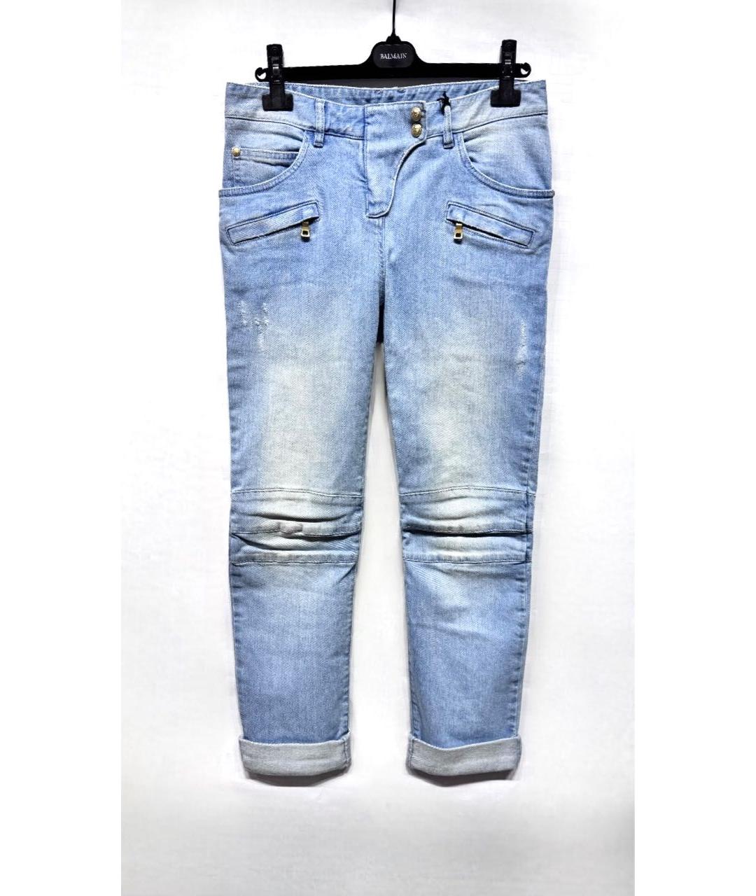 BALMAIN Голубые хлопко-эластановые прямые джинсы, фото 9
