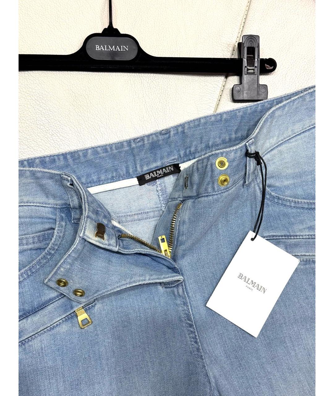 BALMAIN Голубые хлопко-эластановые прямые джинсы, фото 3