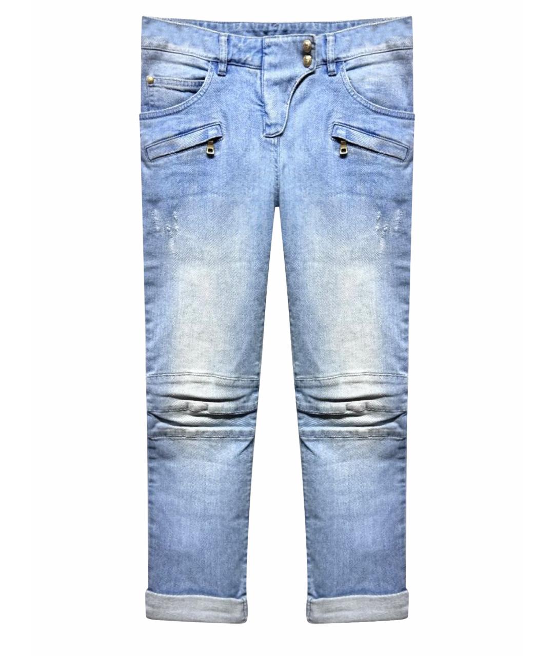 BALMAIN Голубые хлопко-эластановые прямые джинсы, фото 1