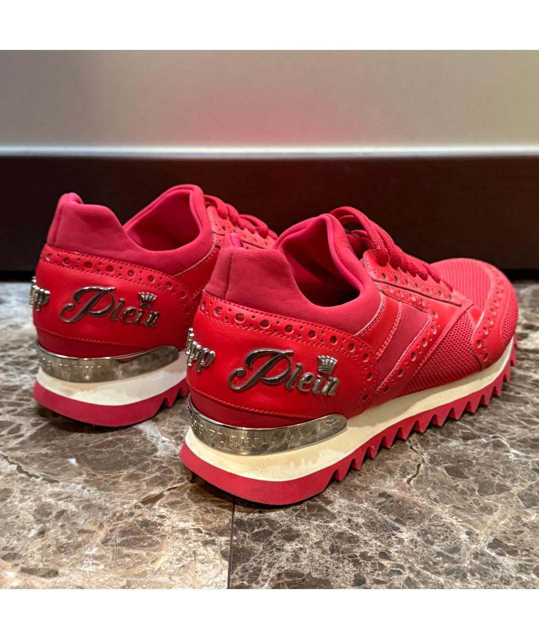 PHILIPP PLEIN Красные кожаные кроссовки, фото 7