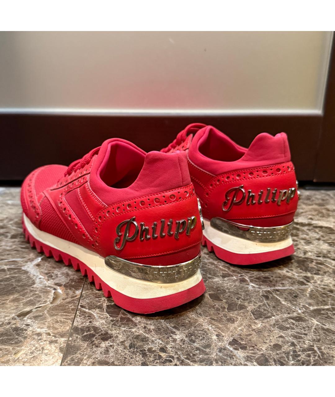 PHILIPP PLEIN Красные кожаные кроссовки, фото 6