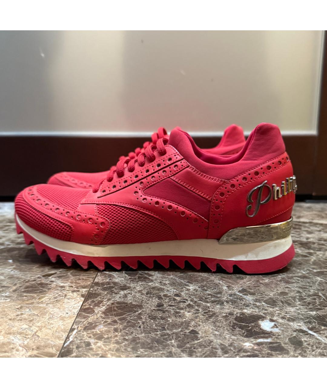 PHILIPP PLEIN Красные кожаные кроссовки, фото 8