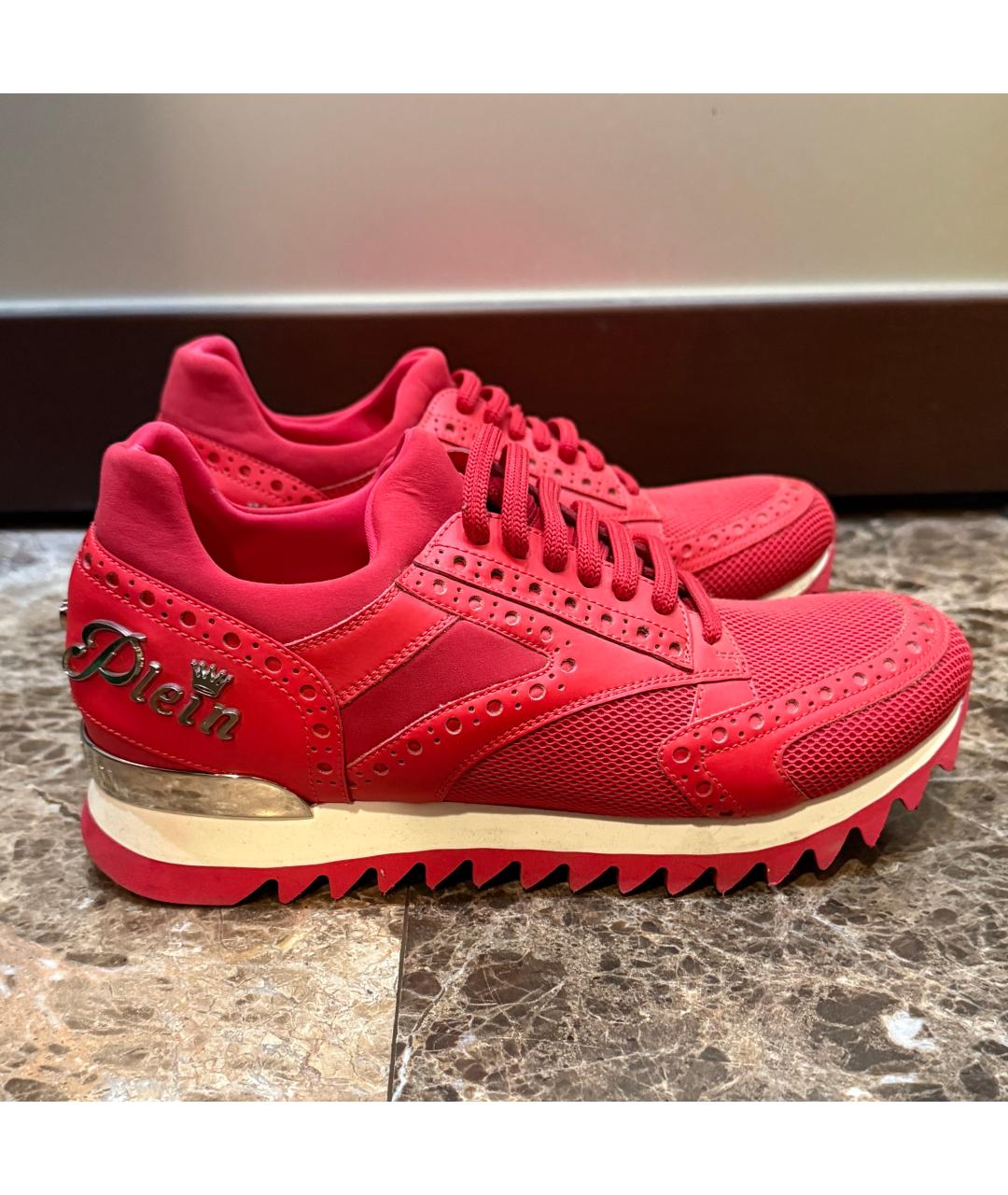 PHILIPP PLEIN Красные кожаные кроссовки, фото 10