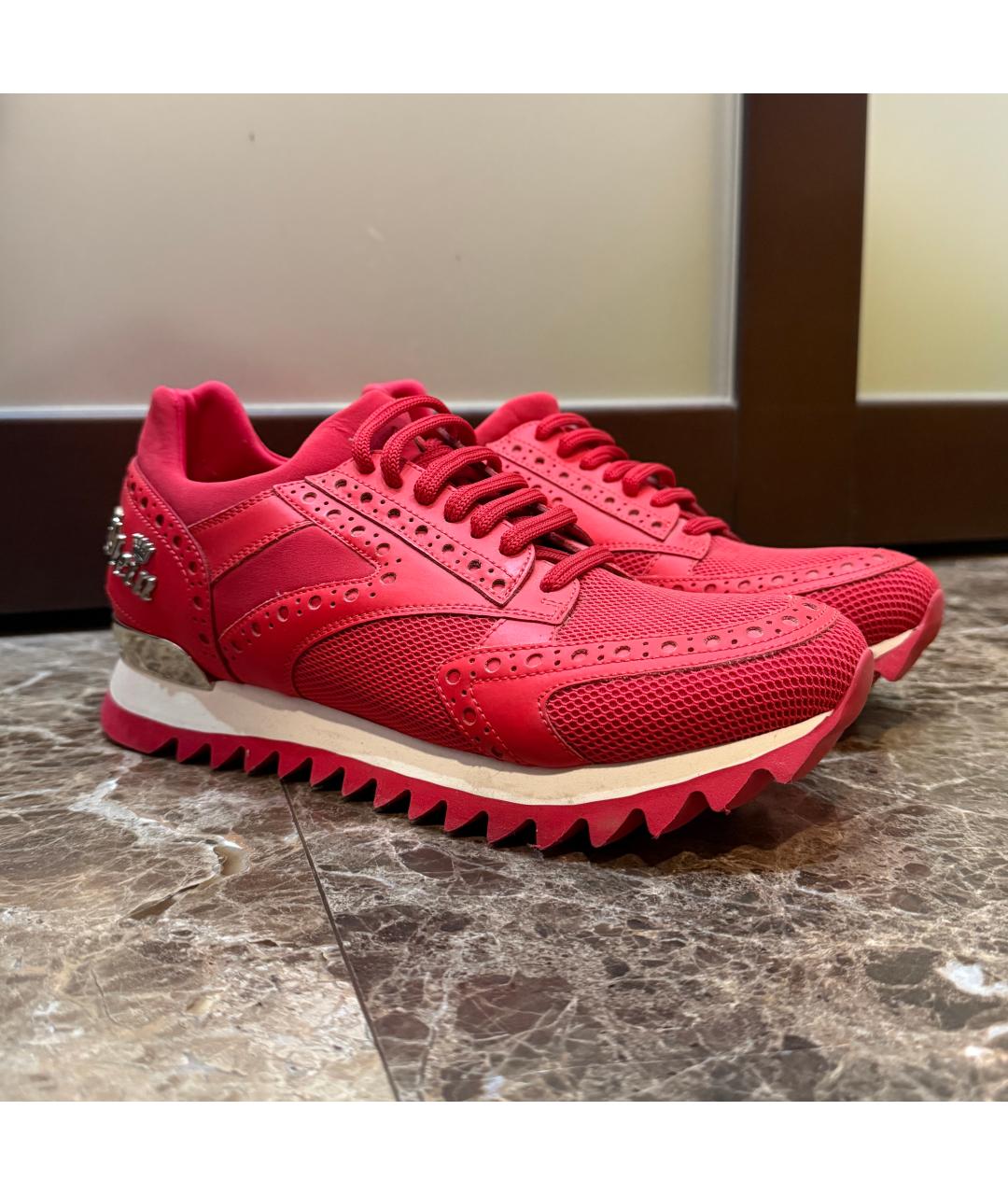 PHILIPP PLEIN Красные кожаные кроссовки, фото 9