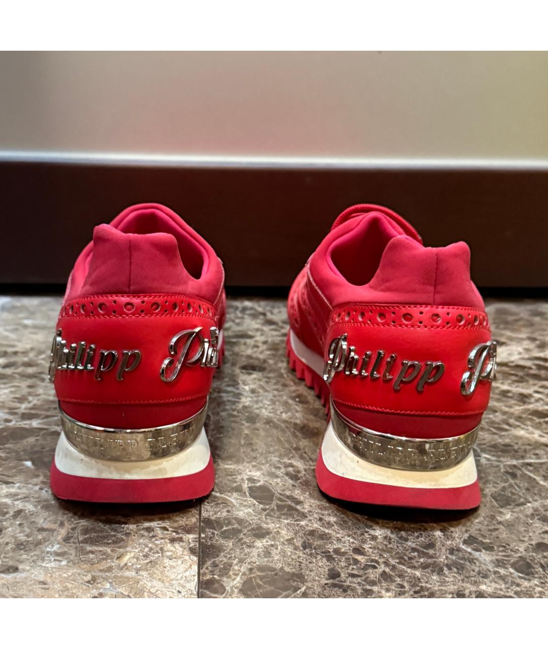 PHILIPP PLEIN Красные кожаные кроссовки, фото 4